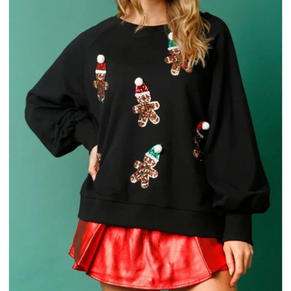 Oversized Dames Kersttrui met Pailletten Print en Comfortabele Wijde Mouwen