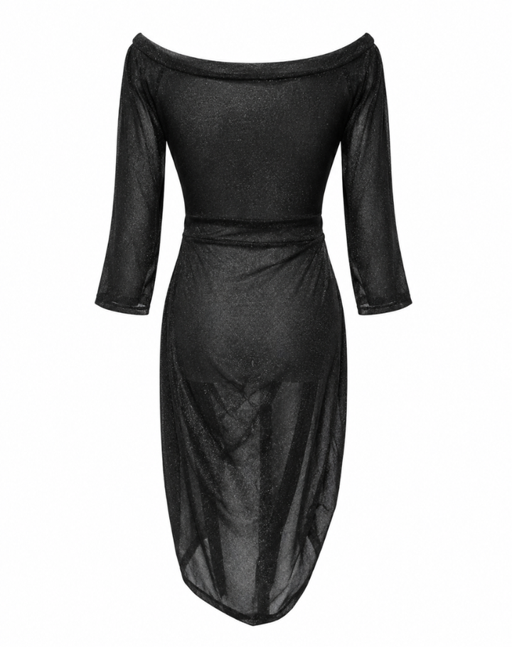 Stylish Women's Midi Dress with Off Shoulder Neckline and High Slit