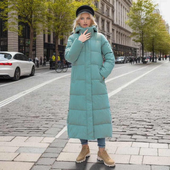 Doudoune longue chaude pour femme avec capuche