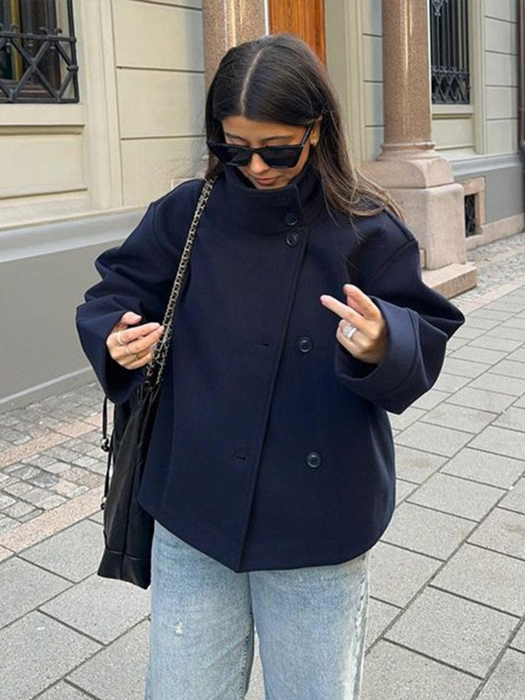 Trendy Winterse Dames Wollen Jas met Col en Korte Lengte