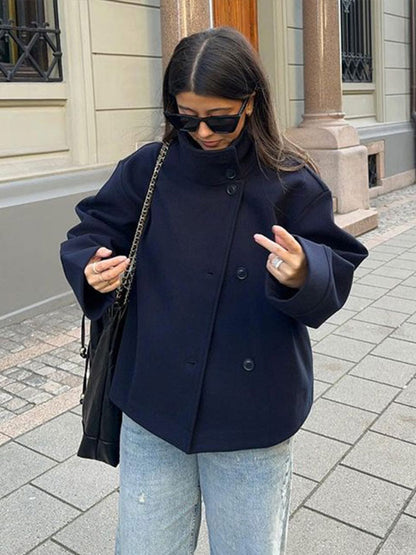 Trendy Winterse Dames Wollen Jas met Col en Korte Lengte