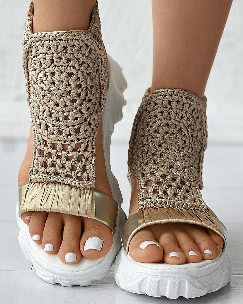 Athena | Boho Plateau Sandalen met Gehaakt Bovenwerk