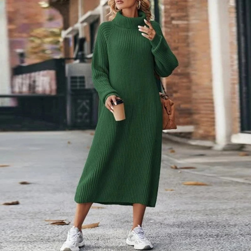 Zachte Dames Maxi Sweater Jurk met Col en Lange Mouwen