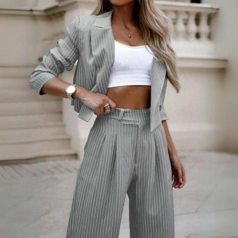 Raya | Elegante Gestreepte Blazer en Wijde Broek 2-delige Set