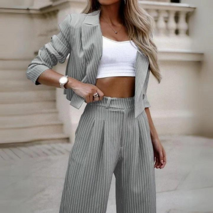 Raya | Elegante Gestreepte Blazer en Wijde Broek 2-delige Set