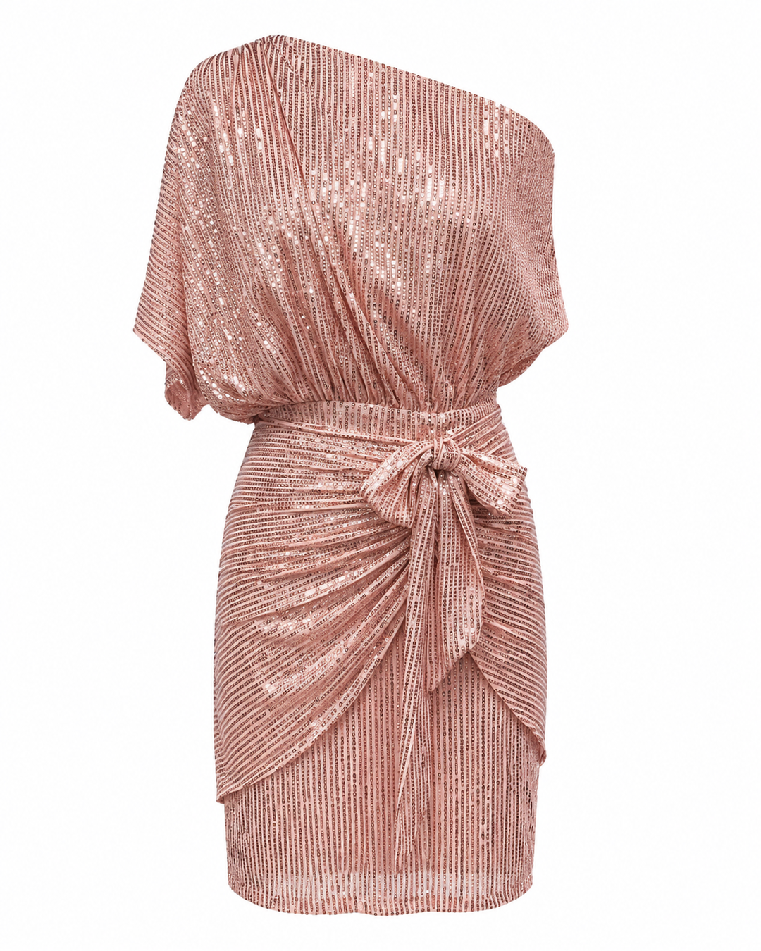 Pailletten Dames Midi Jurk met One-Shoulder en Strikdetail