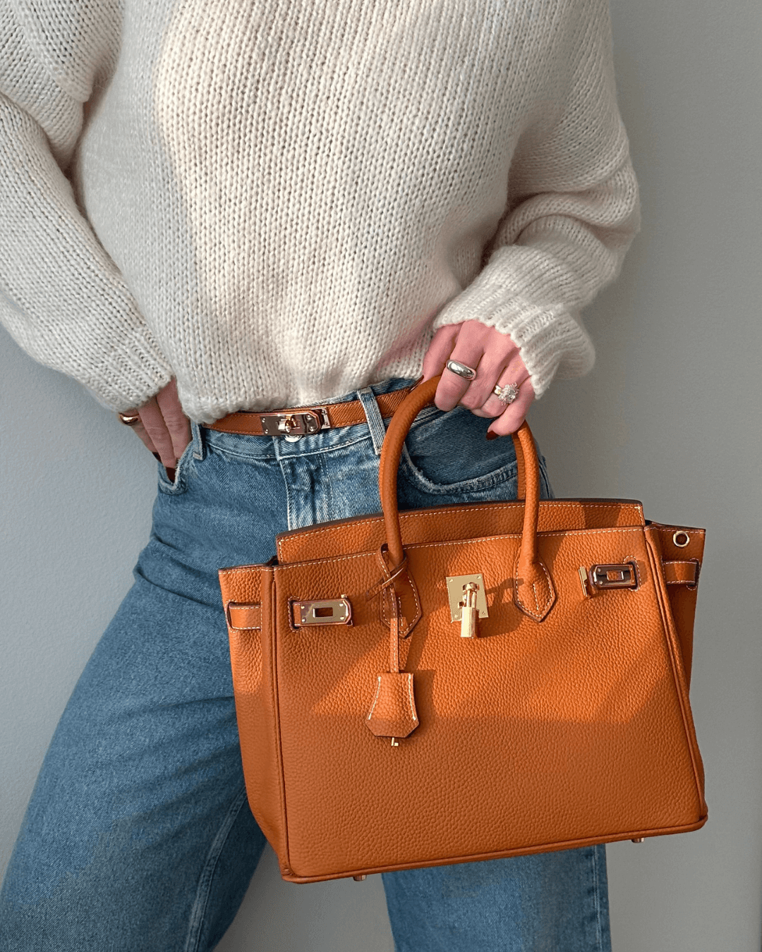 Elegant Women's Handbag with Gold-Toned Lock Detail