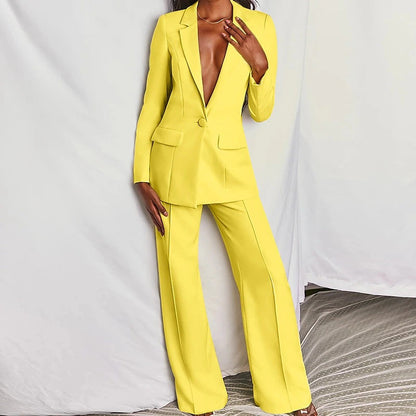 Elegante Dames Blazer Set met Pantalon en Wijde Pijpen
