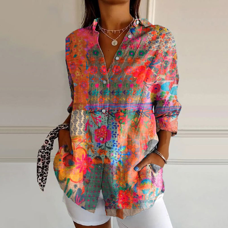 Toria | Kleurrijke Tuniekblouse met Boho Print