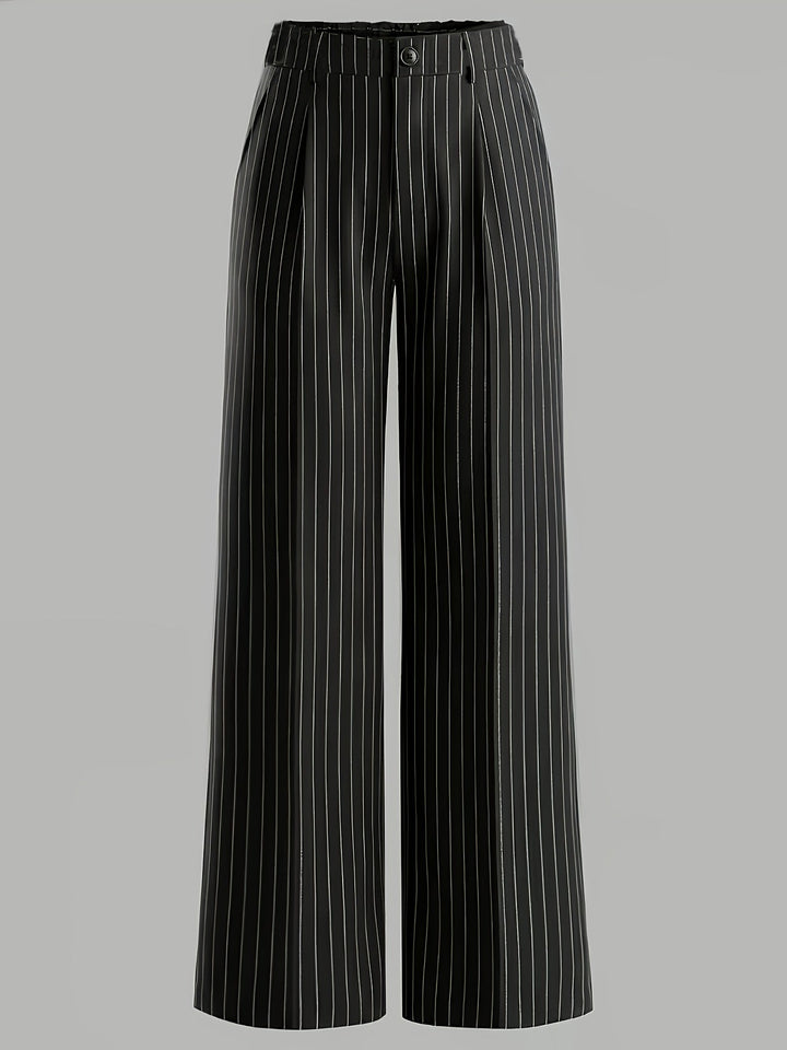 Black Striped Straight Leg Trousers/Pants