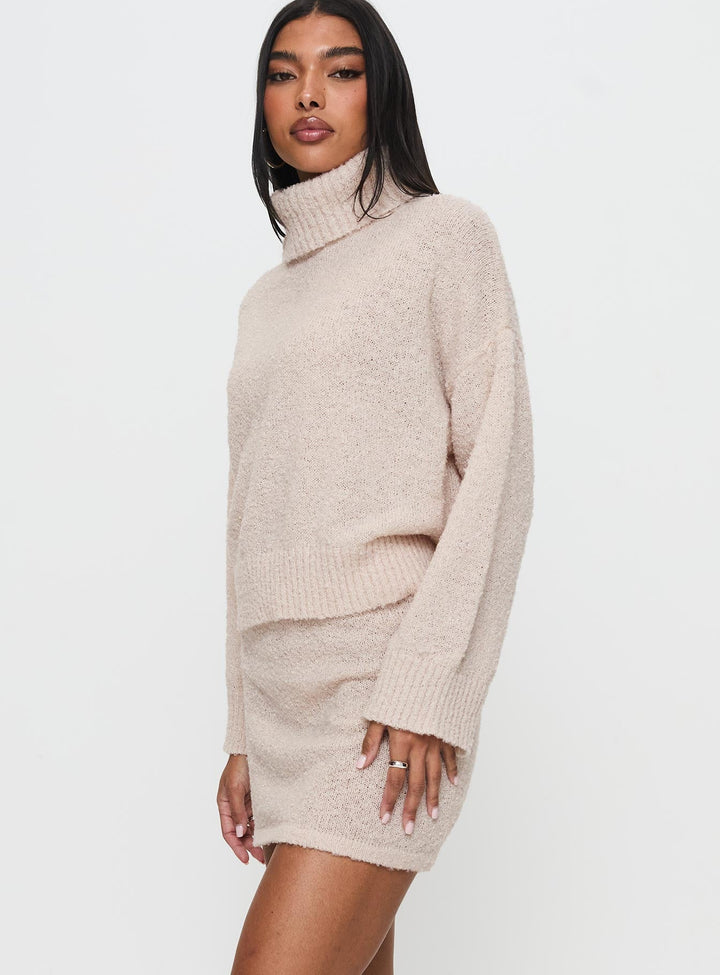 Soft Women's Knitted Sweater Set with Turtleneck and Mini Skirt