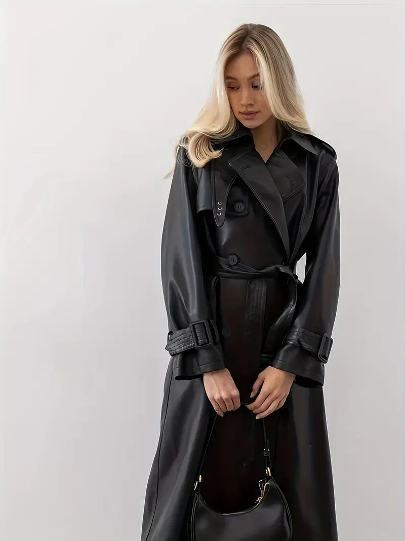 Stijlvolle Leren Dames Trenchcoat met Ceintuur