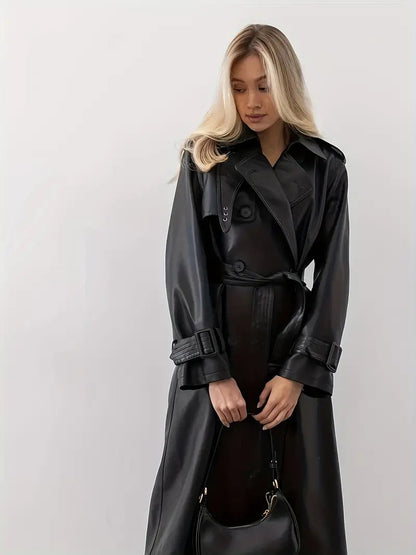 Stijlvolle Leren Dames Trenchcoat met Ceintuur