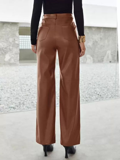 Trendy Elegante Dames Leren Broek met Hoge Taille