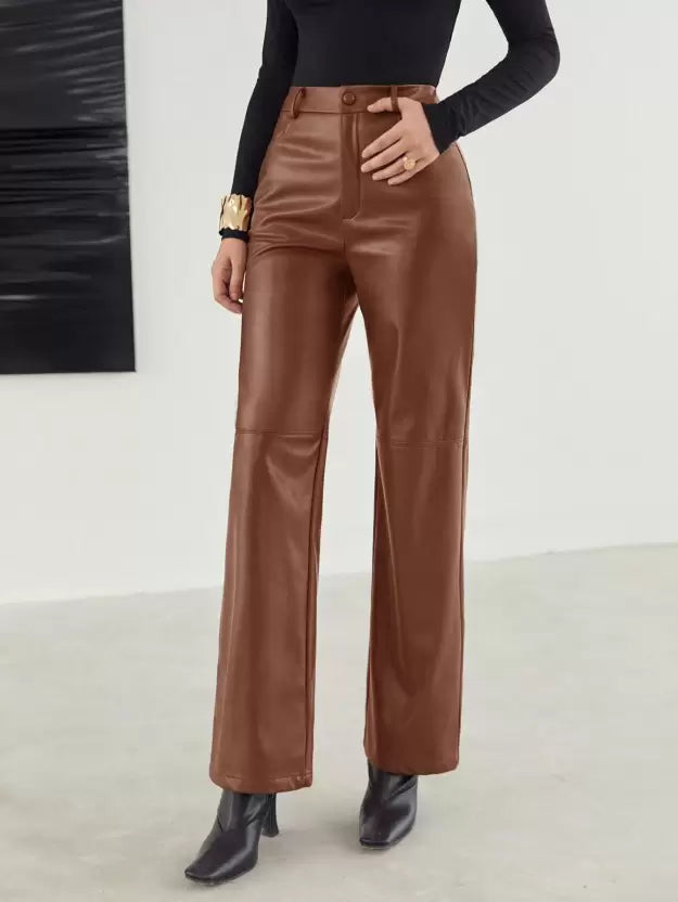 Trendy Elegante Dames Leren Broek met Hoge Taille
