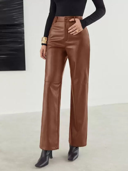 Trendy Elegante Dames Leren Broek met Hoge Taille