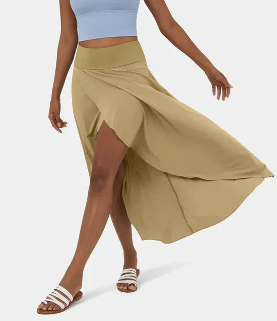 Women's Midi Skirt with High Waist and Chic Asymmetric Slit