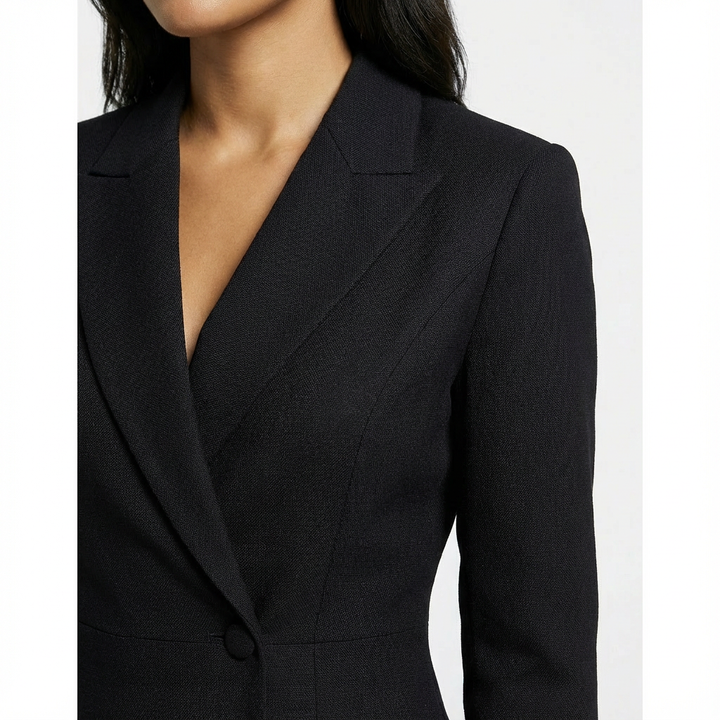 Elegant Women's Blazer Dress with Notched Collar and Long Sleeves