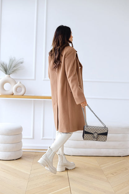 Chique Lange Getailleerde Wollen Dames Jas met Knopen Design