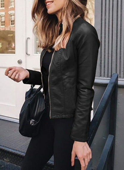 Stijlvolle Getailleerde Dames Leren Jas met Rits Sluiting