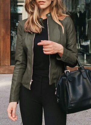 Dopasowana skórzana kurtka damska