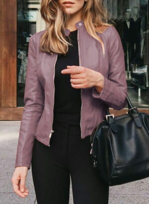 Stijlvolle Getailleerde Dames Leren Jas met Rits Sluiting