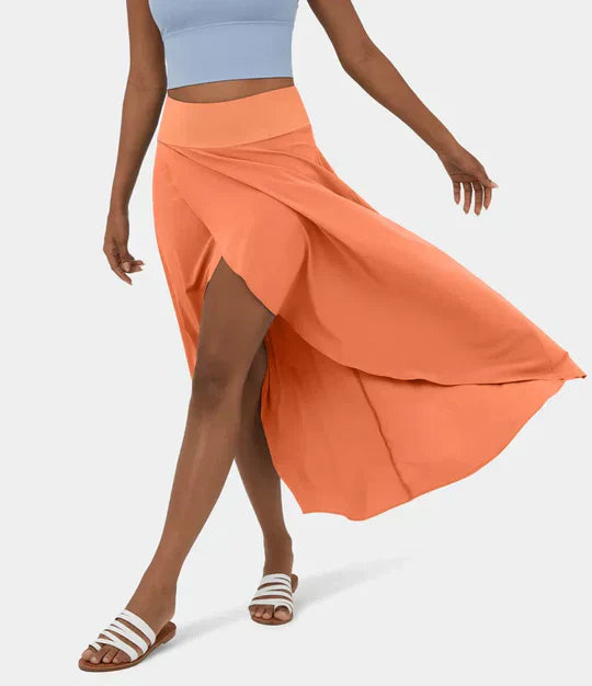 Women's Midi Skirt with High Waist and Chic Asymmetric Slit