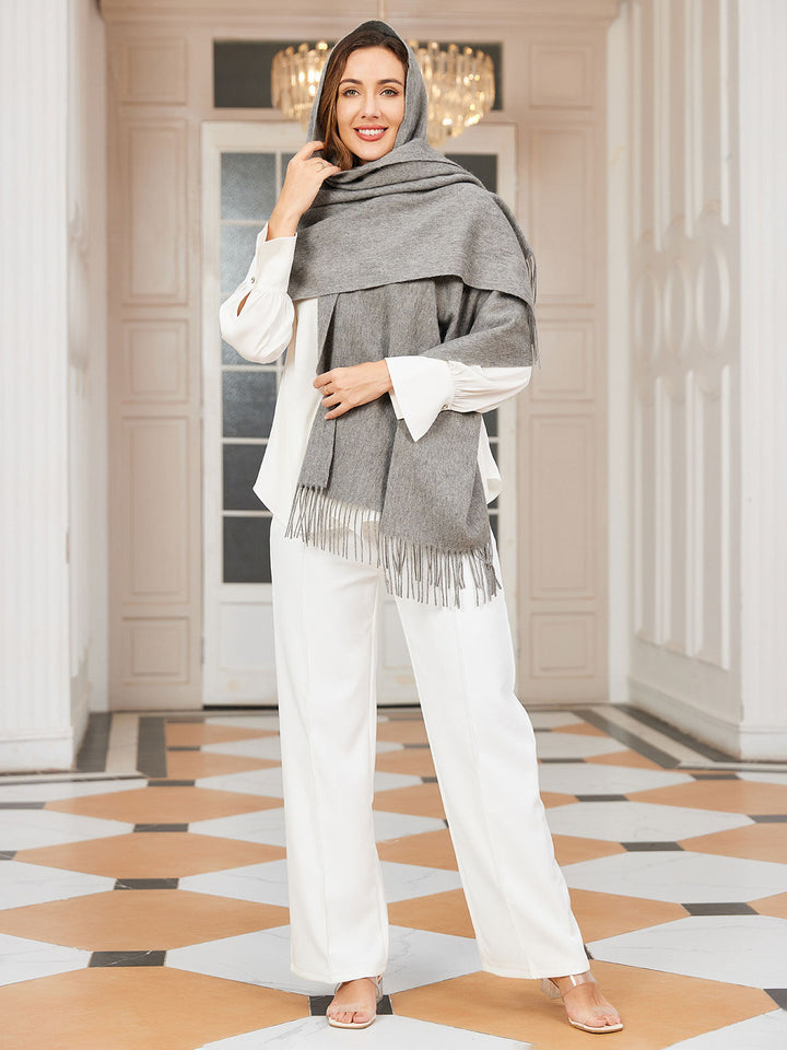 Elegant Soft Women's Wool Scarf with Fringes
