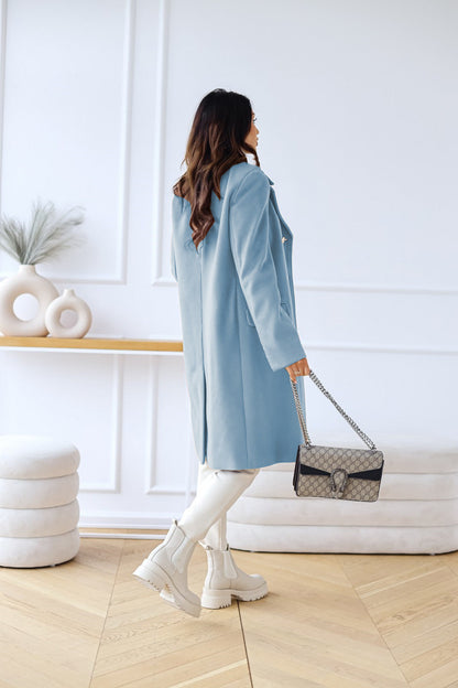 Chique Lange Getailleerde Wollen Dames Jas met Knopen Design
