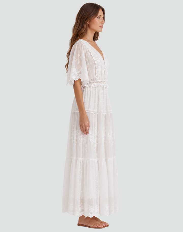 Elegante Zomerse Witte Boho Maxi Jurk Dames met Kant en Knopen