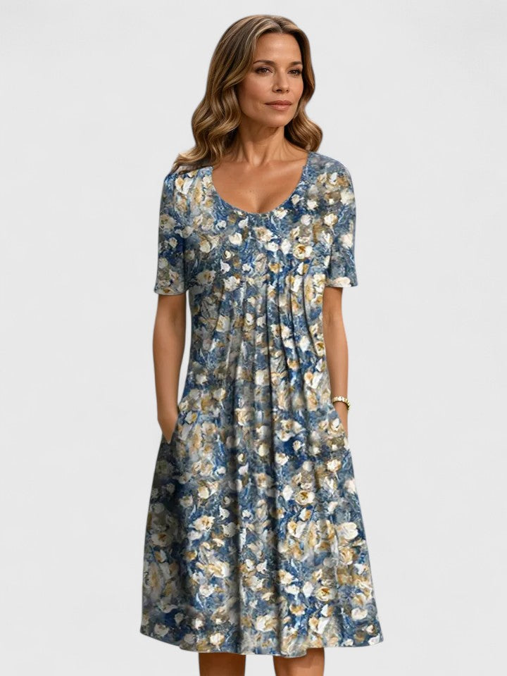 Vrouwelijke Dames Midi Jurk met Zijzakken en Plooien in de Taille