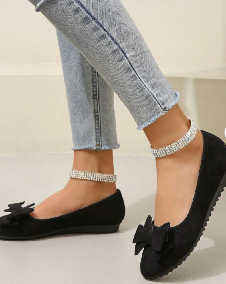 Zachte Suede-Look Dames Ballerina's met Strik en Ronde Neus