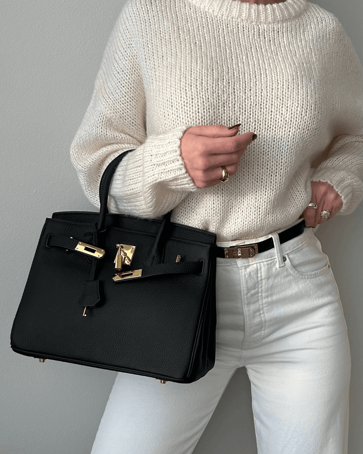 Elegant Women's Handbag with Gold-Toned Lock Detail