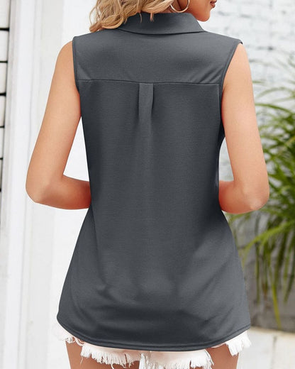 Shay | Mouwloze Polo Top met Kraag