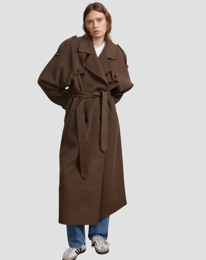 Oversized Long Women's Coat with Double Buttons