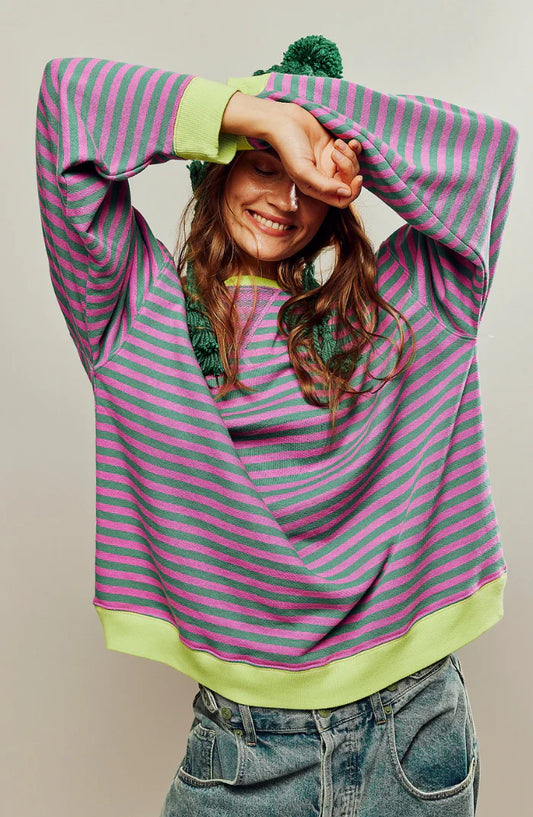 Oversized Winterse Dames Trui met Gestreept Patroon