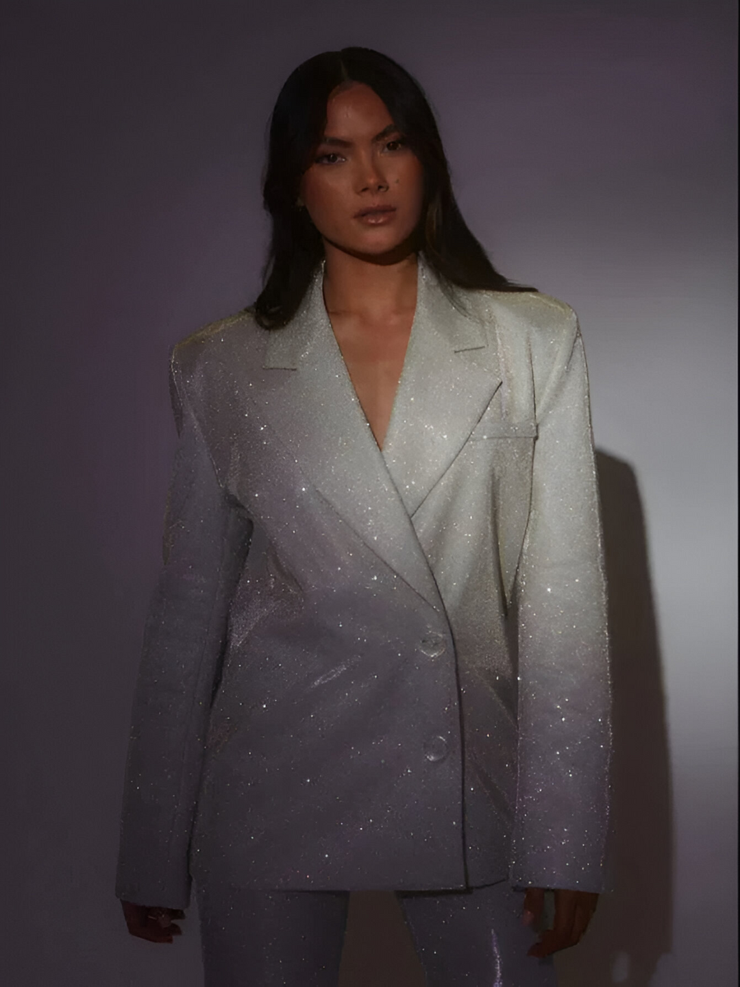 Ensemble blazer pailleté festif 3 pièces avec top et pantalon pour femmes