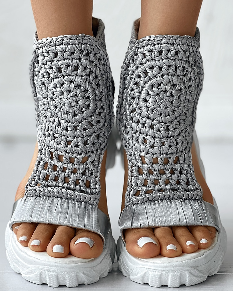 Athena | Boho Plateau Sandalen met Gehaakt Bovenwerk