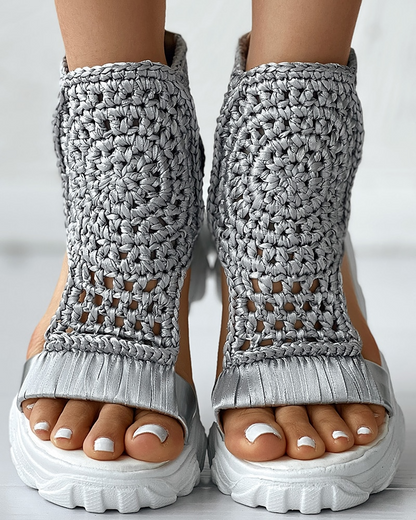 Athena | Boho Plateau Sandalen met Gehaakt Bovenwerk