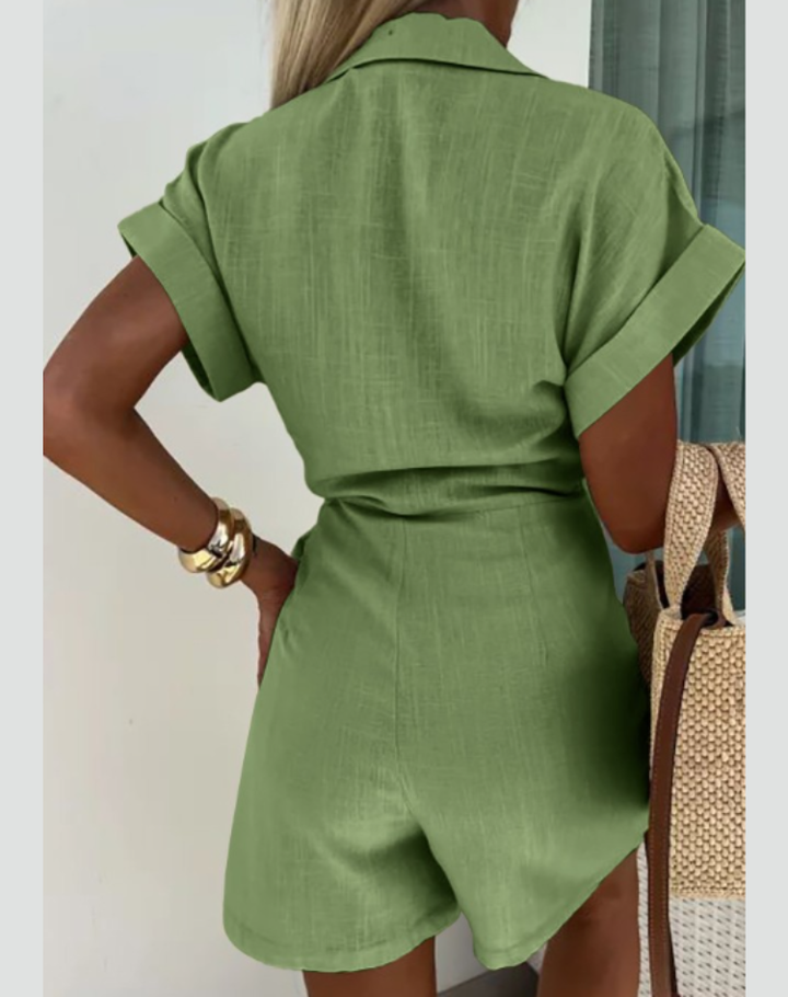 Summer Women’s Playsuit with Wrap Closure and Short Sleeves