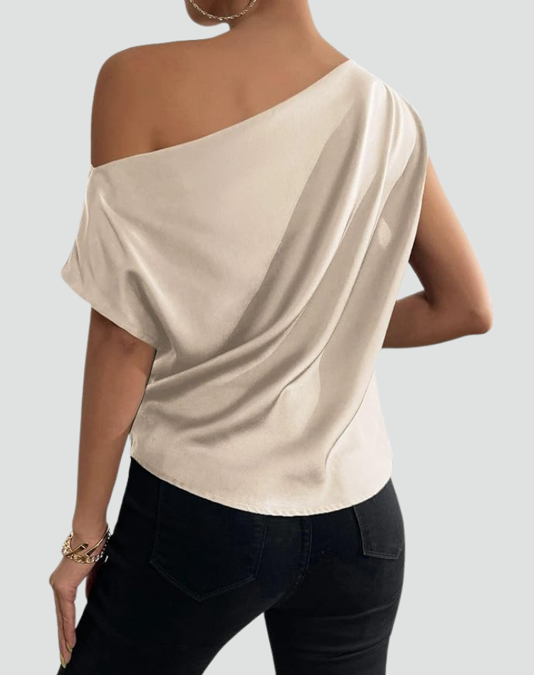 Beige Luxury Women's One Shoulder Blouse