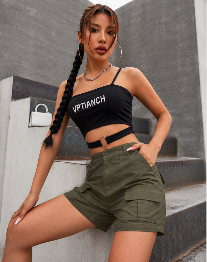 Stylish Women's Cargo Shorts with Pockets and High Waist