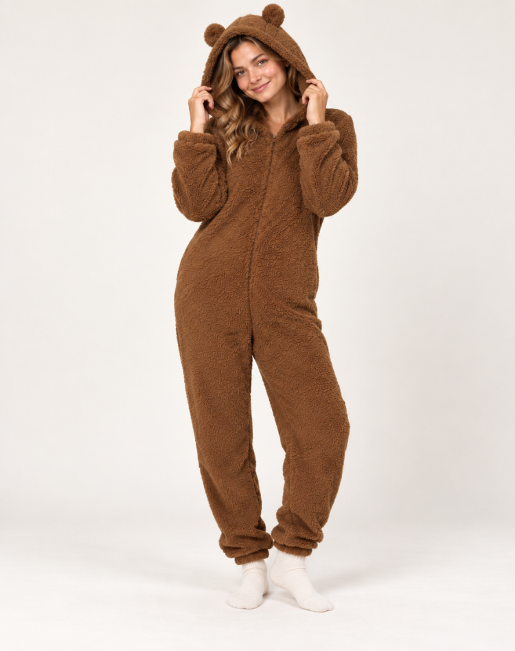 Stijlvolle Winterse Fleece Onesie met Capuchon en Rits voor Vrouwen