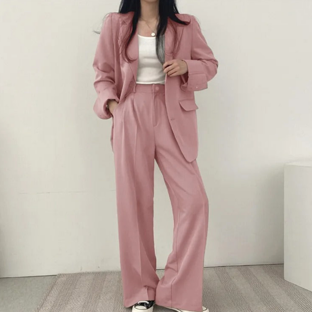 Gestructureerde en chique dames set met comfortabele blazer en broek