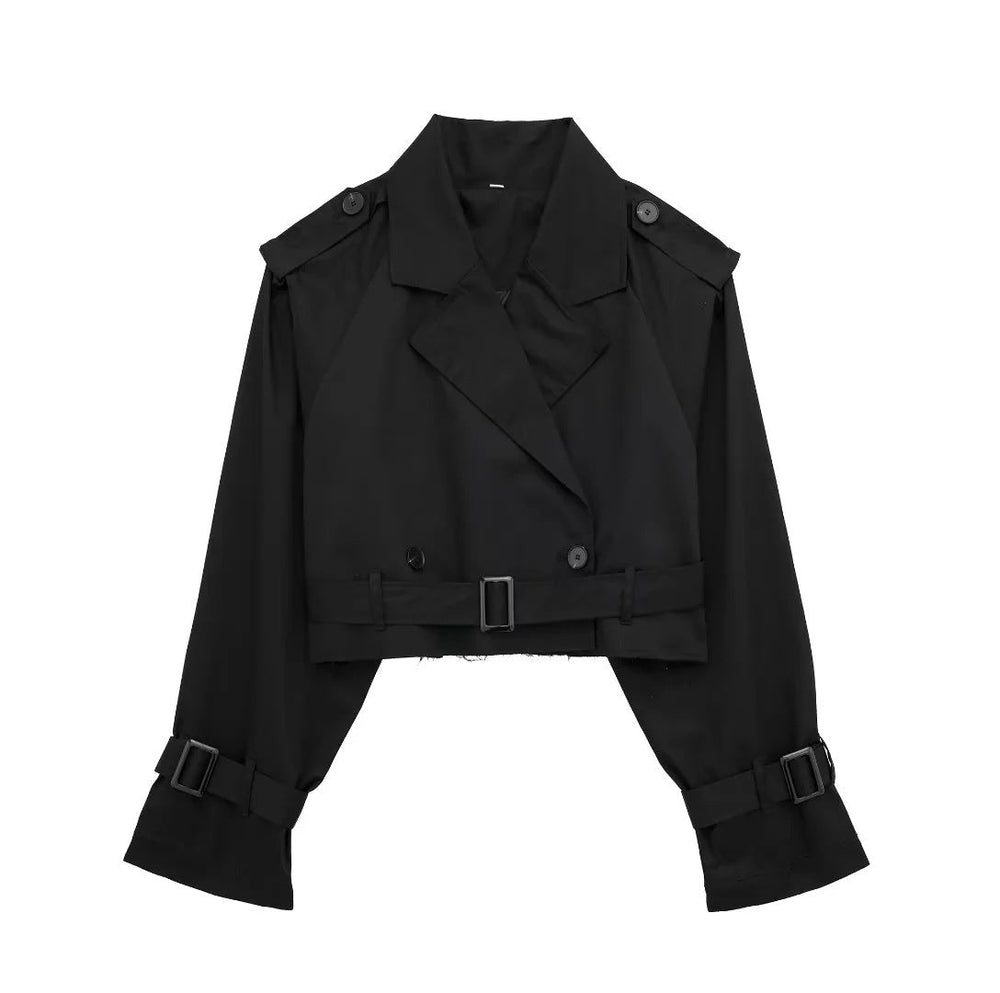 Stylish Women's Short Trench Coat with Belt and Classic Collar