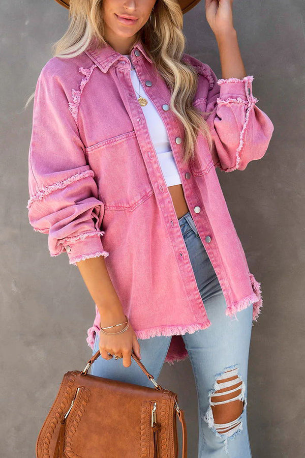 Allma | Casual Oversized Denim Jack met Gerafelde Details