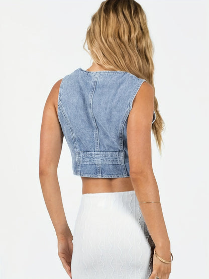 Abri | Trendy Denim Gilet met Knopen