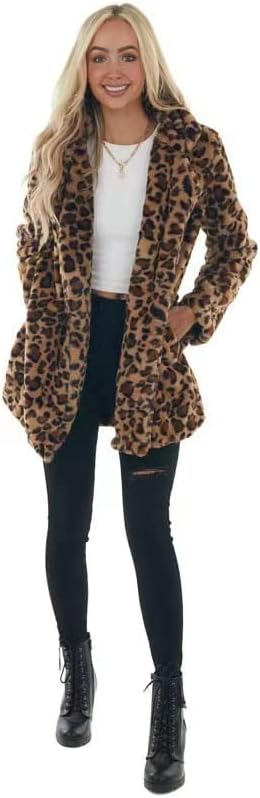 Zachte Dames Teddy Jas met Leopard Print en Reverskraag