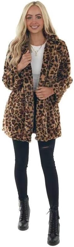 Zachte Dames Teddy Jas met Leopard Print en Reverskraag