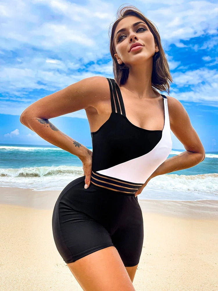 Felicity | Sportieve Colorblock Badpak met Mesh Tailleaccent